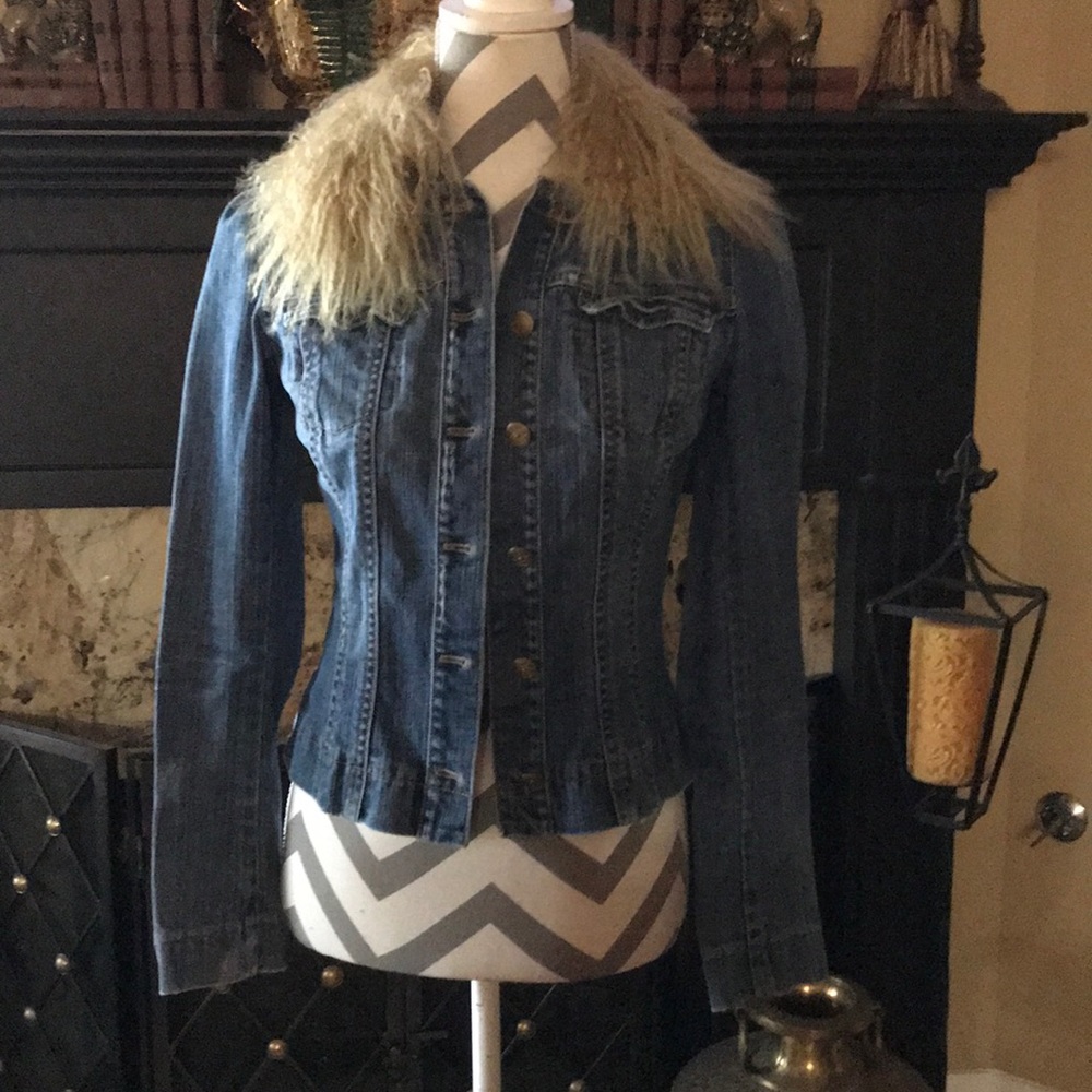 Elie Tahari Denim Jacket with Faux Fur Collar